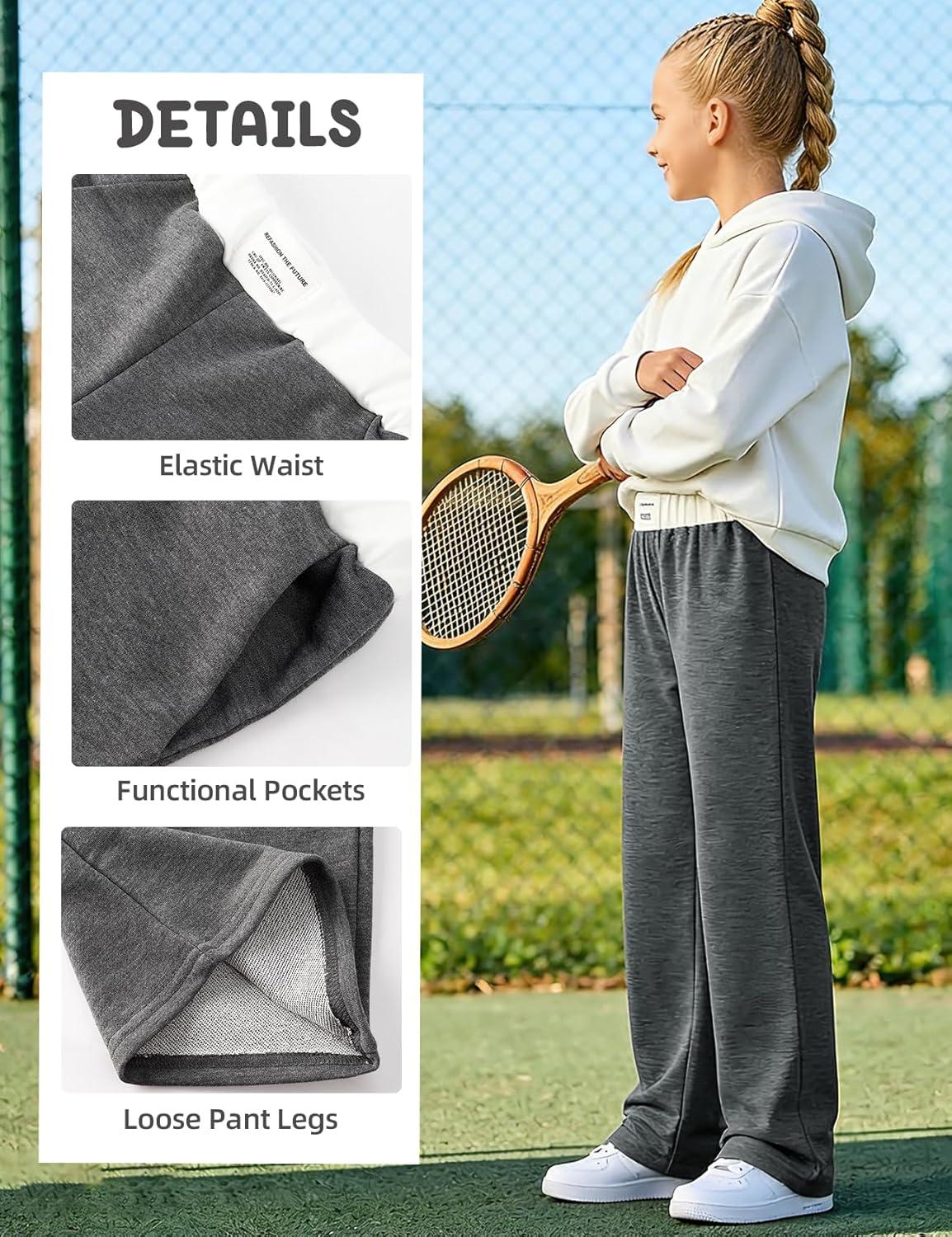 image:imageArssm Girls Wide Leg Sweatpants Baggy Pants Letter Patched Elastic Waist Long Trousers JoggersDarkgrey