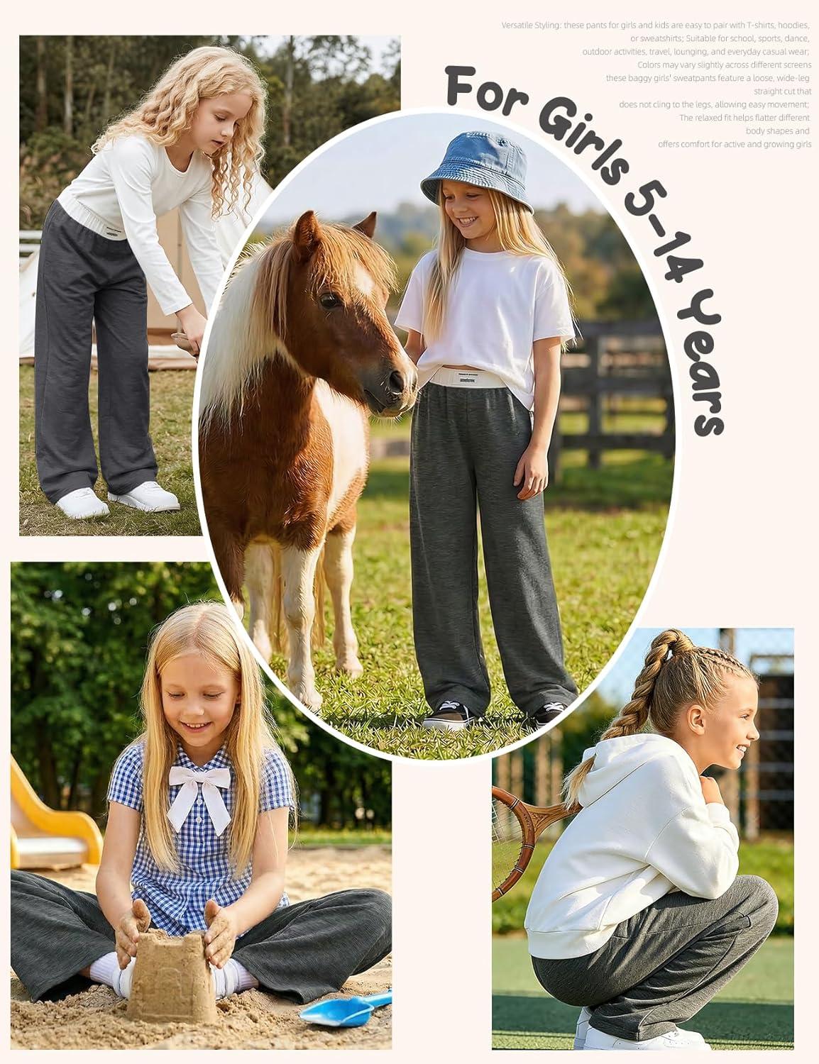image:imageArssm Girls Wide Leg Sweatpants Baggy Pants Letter Patched Elastic Waist Long Trousers JoggersDarkgrey