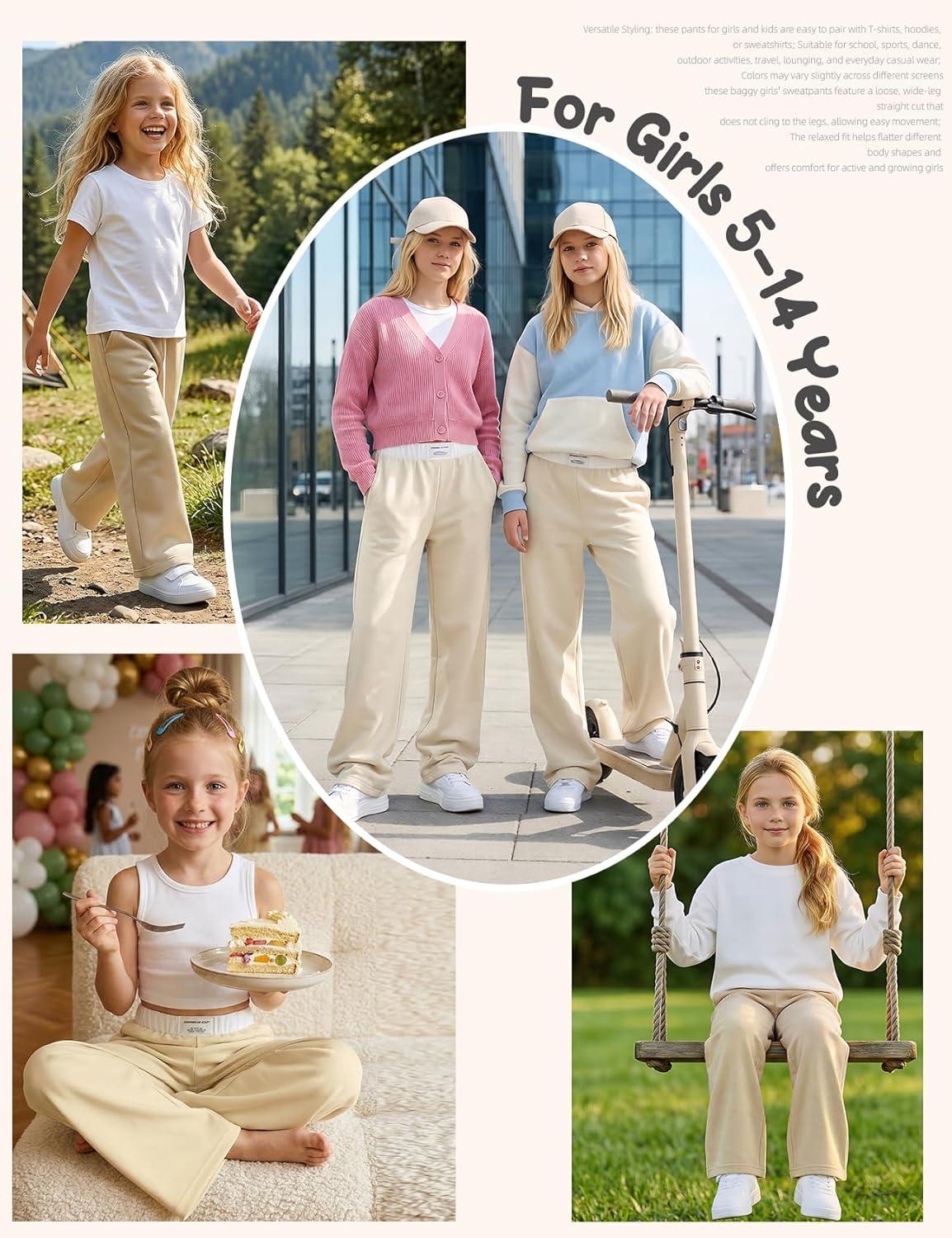 image:imageArssm Girls Wide Leg Sweatpants Baggy Pants Letter Patched Elastic Waist Long Trousers JoggersKhaki