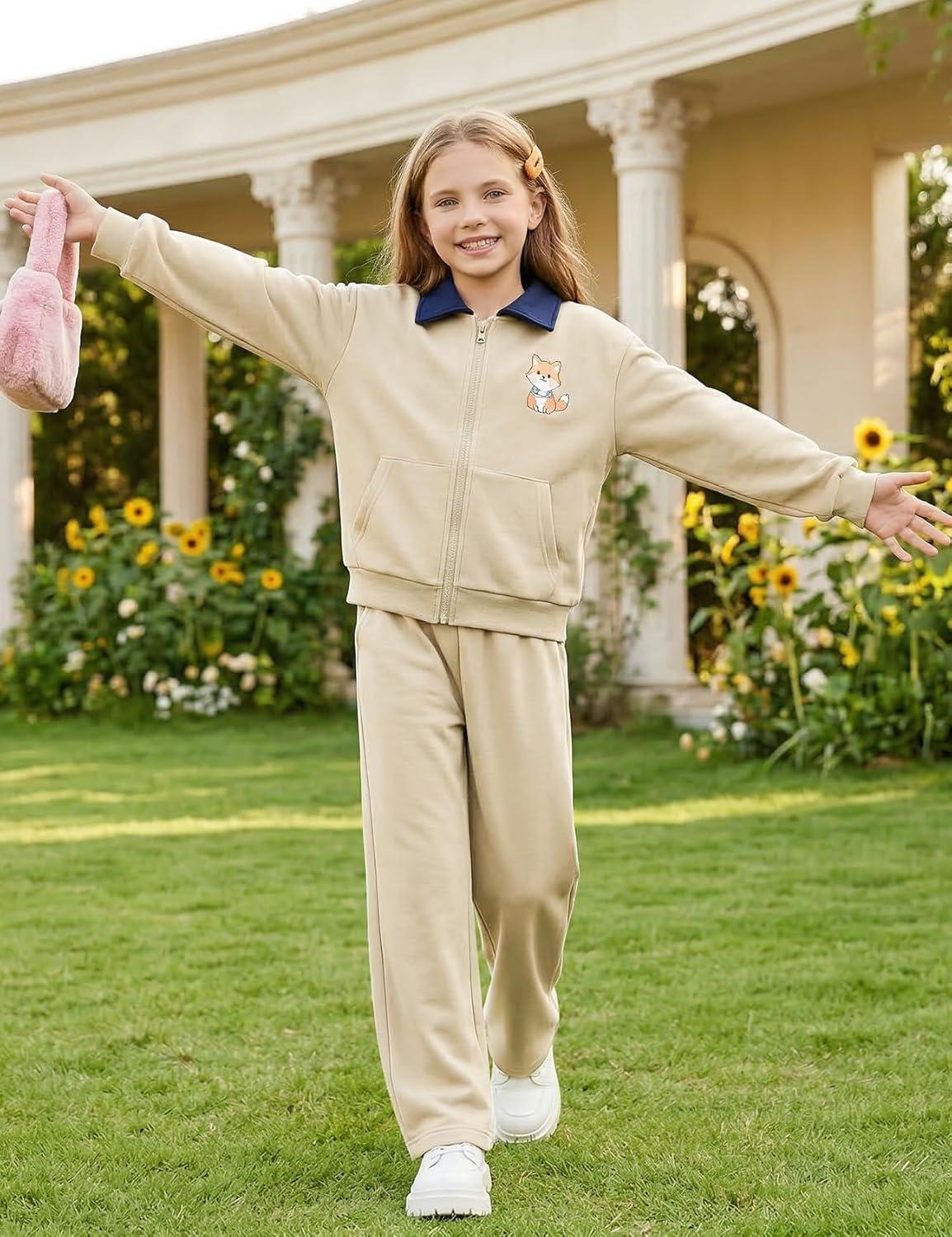 image:imageArssm Girls Wide Leg Sweatpants Baggy Pants Letter Patched Elastic Waist Long Trousers JoggersKhaki
