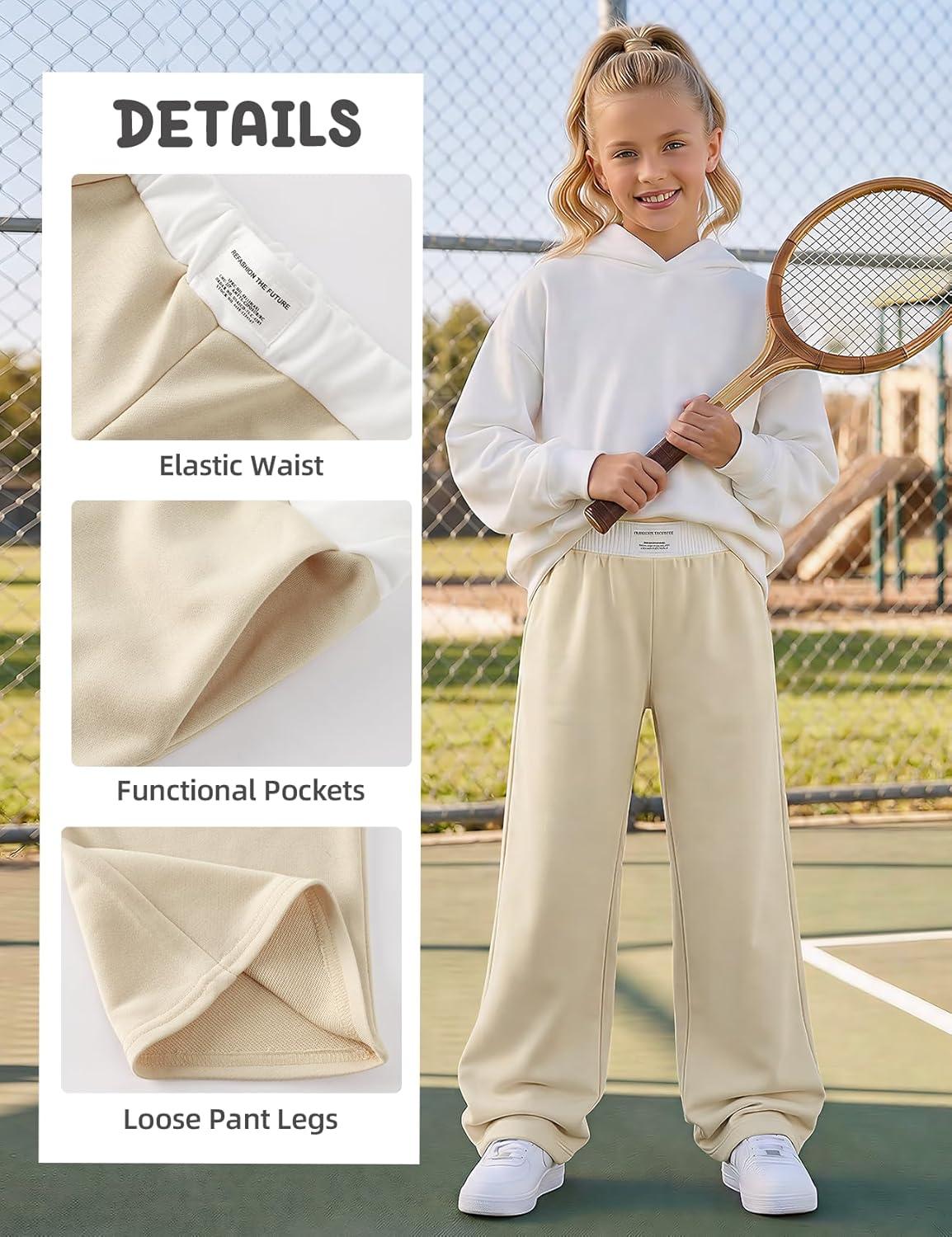 image:imageArssm Girls Wide Leg Sweatpants Baggy Pants Letter Patched Elastic Waist Long Trousers JoggersKhaki
