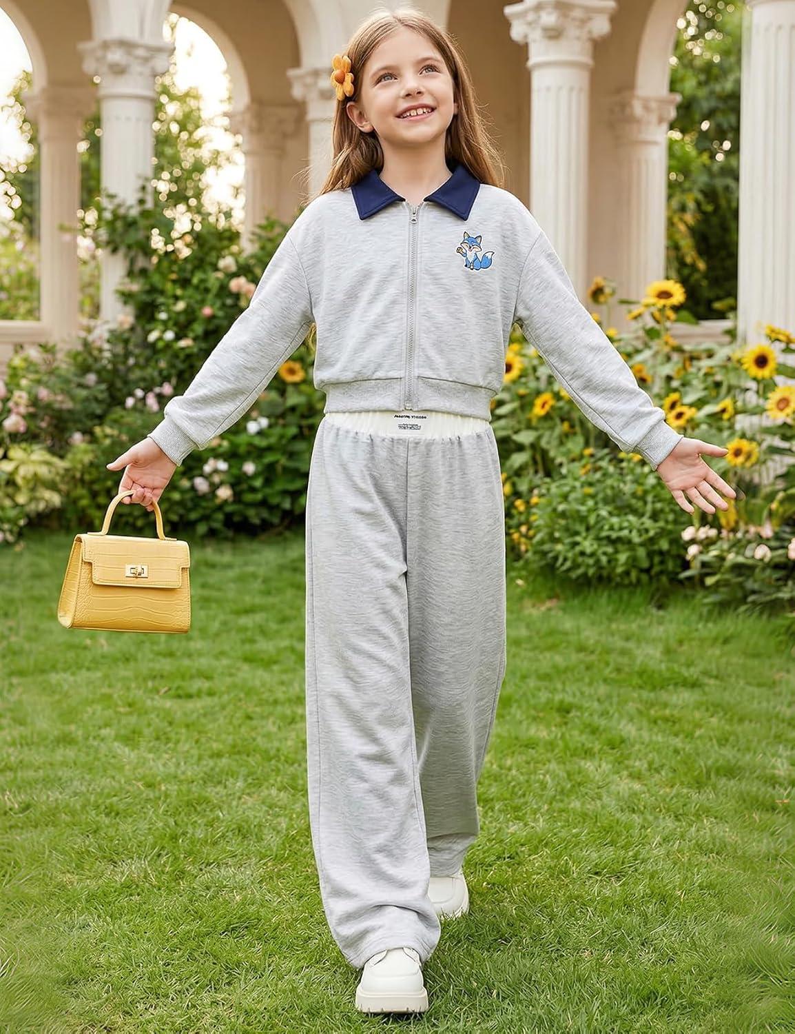 image:imageArssm Girls Wide Leg Sweatpants Baggy Pants Letter Patched Elastic Waist Long Trousers JoggersLightgrey