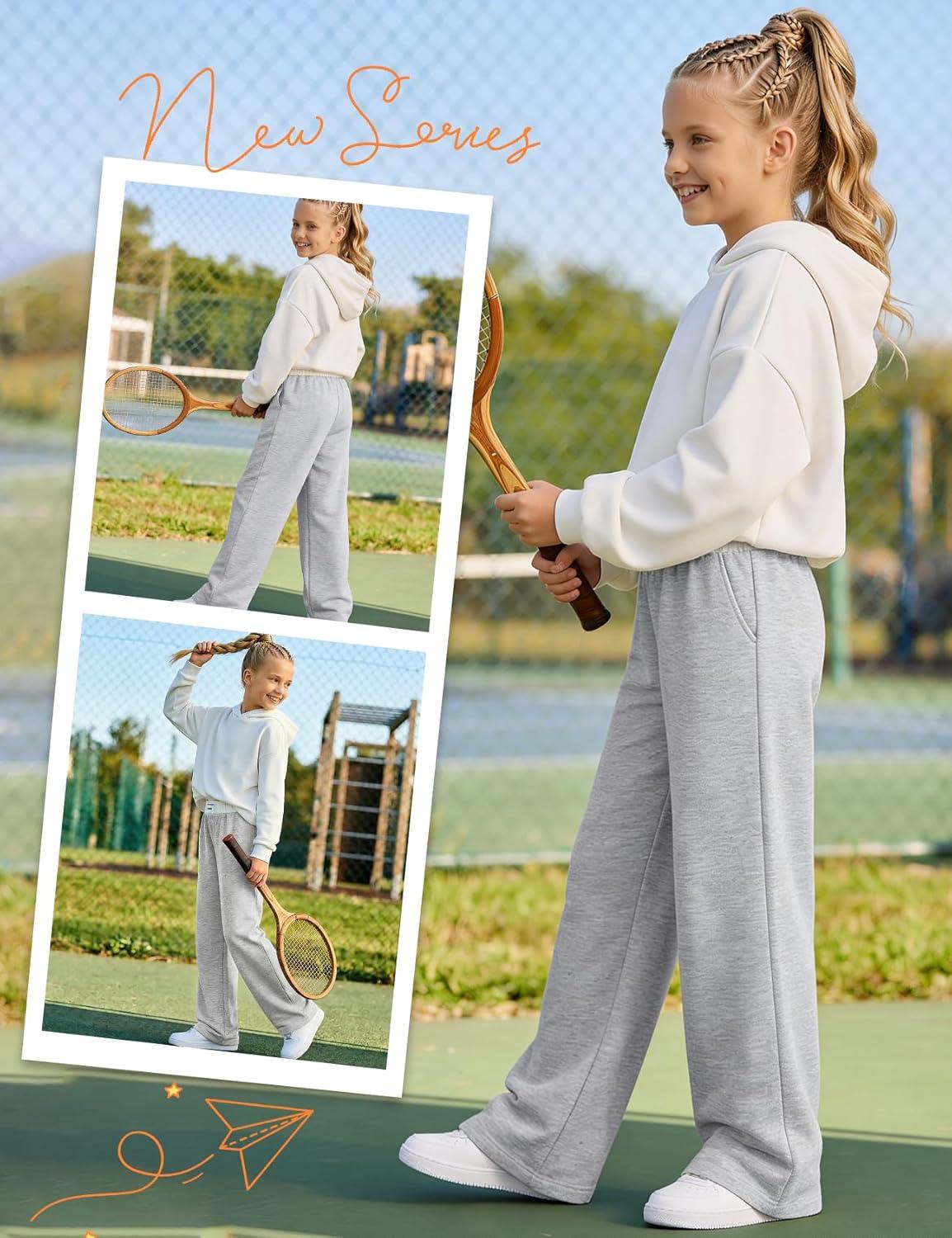 image:imageArssm Girls Wide Leg Sweatpants Baggy Pants Letter Patched Elastic Waist Long Trousers JoggersLightgrey
