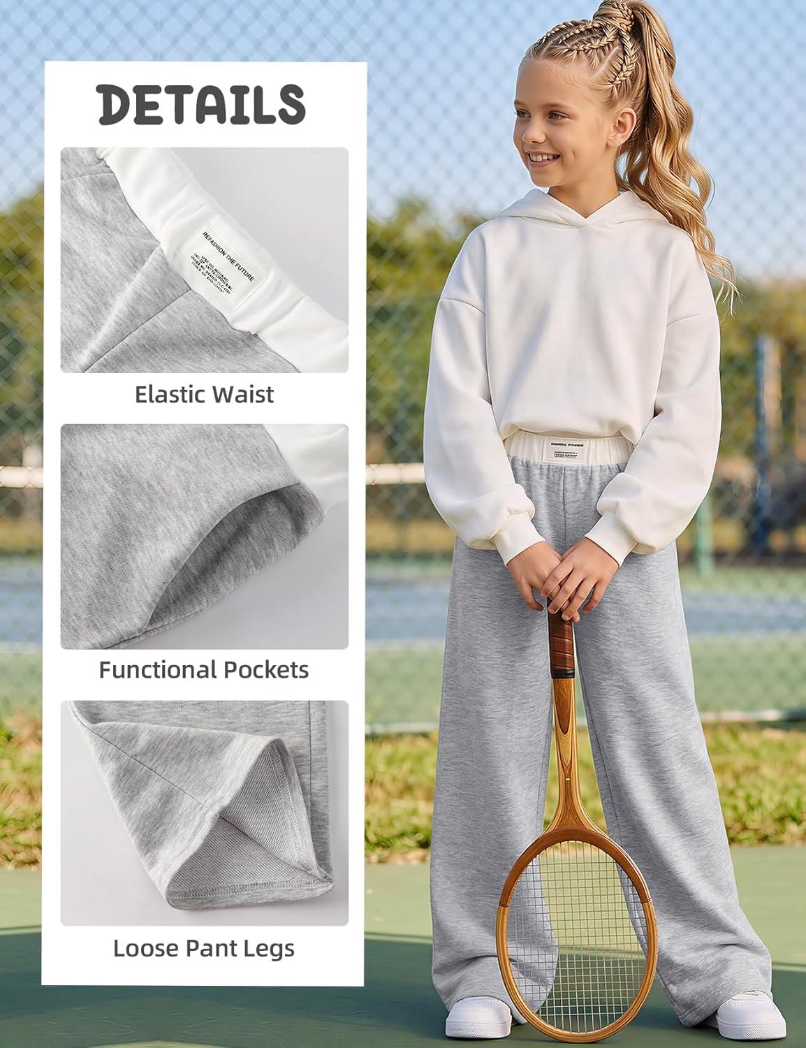 image:imageArssm Girls Wide Leg Sweatpants Baggy Pants Letter Patched Elastic Waist Long Trousers JoggersLightgrey