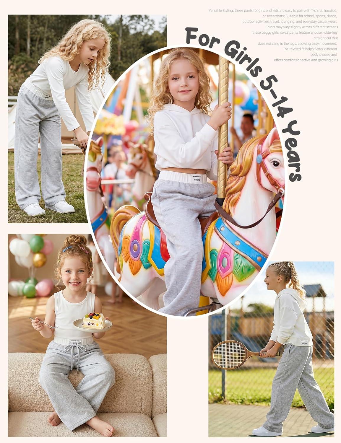 image:imageArssm Girls Wide Leg Sweatpants Baggy Pants Letter Patched Elastic Waist Long Trousers JoggersLightgrey