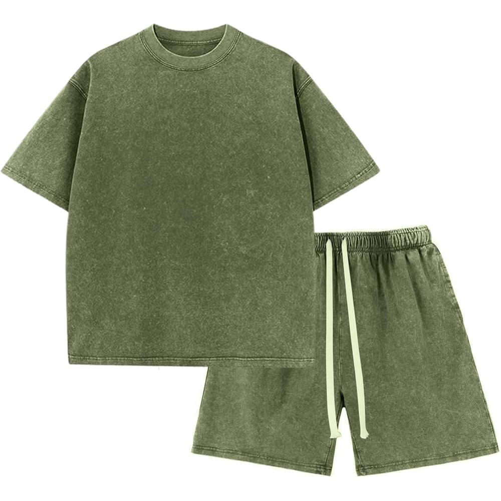 image:imageArssm Boys Short Sets 2 Piece Acid Wash Vintage Kids Athletic SetArmygreen