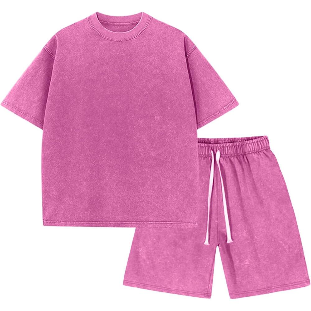 image:imageArssm Boys Short Sets 2 Piece Acid Wash Vintage Kids Athletic SetPink