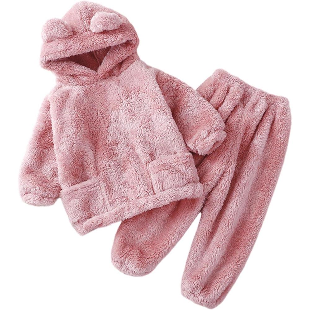 image:imageArssm Girl Pants Sets Two Pieces Outfit Kids Bear Ear Fuzzy Fluffy Hoodie Sweatshirt with Fleece SweatpantsLightpink