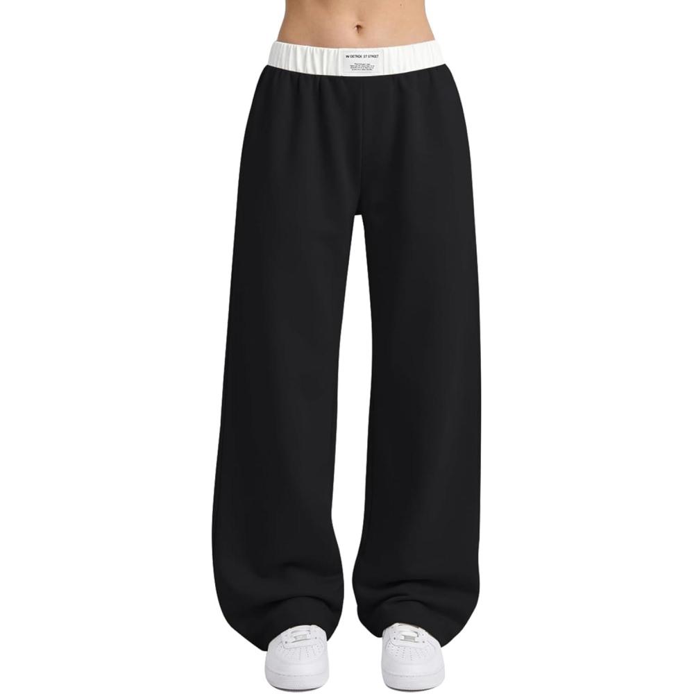 image:imageArssm Girls Wide Leg Sweatpants Baggy Pants Letter Patched Elastic Waist Long Trousers JoggersBlack