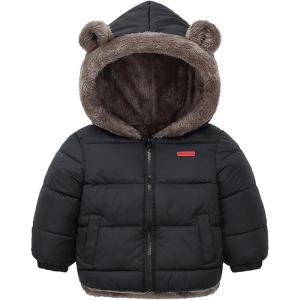 Arssm Baby Boys Girls Winter Fleece Coat Toddler Kids Warm Cute Bear Ear Hooded Jacket(Black)