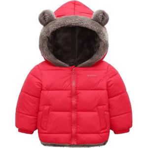 Arssm Baby Boys Girls Winter Fleece Coat Toddler Kids Warm Cute Bear Ear Hooded Jacket(Red)