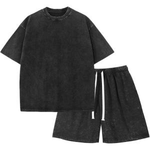 Arssm Boys Short Sets 2 Piece Acid Wash Vintage Kids Athletic Set(Black)