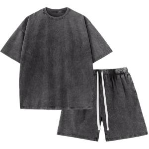 Arssm Boys Short Sets 2 Piece Acid Wash Vintage Kids Athletic Set(Darkgrey)
