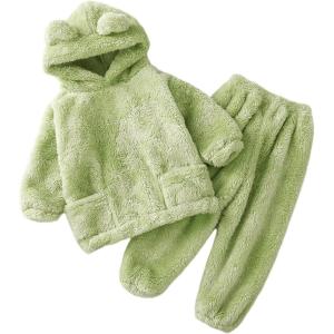 Arssm Girl Pants Sets Two Pieces Outfit Kids Bear Ear Fuzzy Fluffy Hoodie Sweatshirt with Fleece Sweatpants(Green)