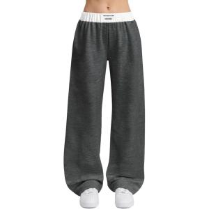 Arssm Girls Wide Leg Sweatpants Baggy Pants Letter Patched Elastic Waist Long Trousers Joggers(Darkgrey)