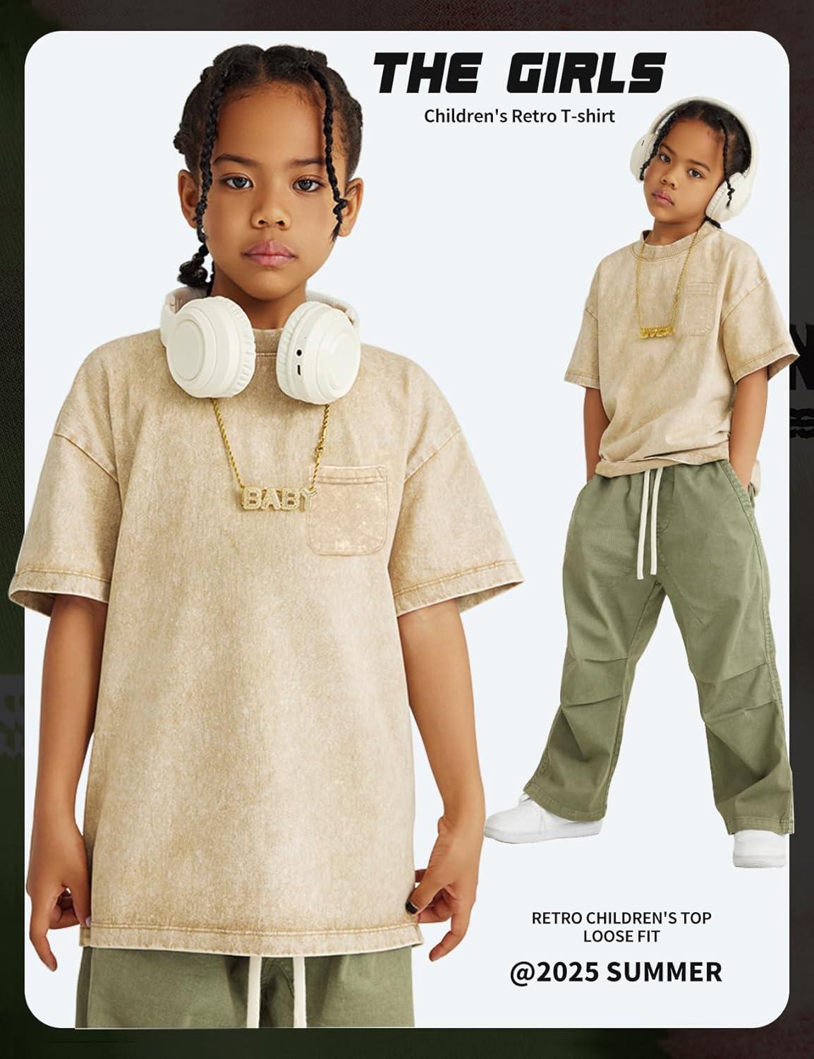 image:imageArssm 3 Pack Boys Tshirts Kids Oversized T Shirts Cotton Acid Wash Crewneck Summer Basic TeesApricot