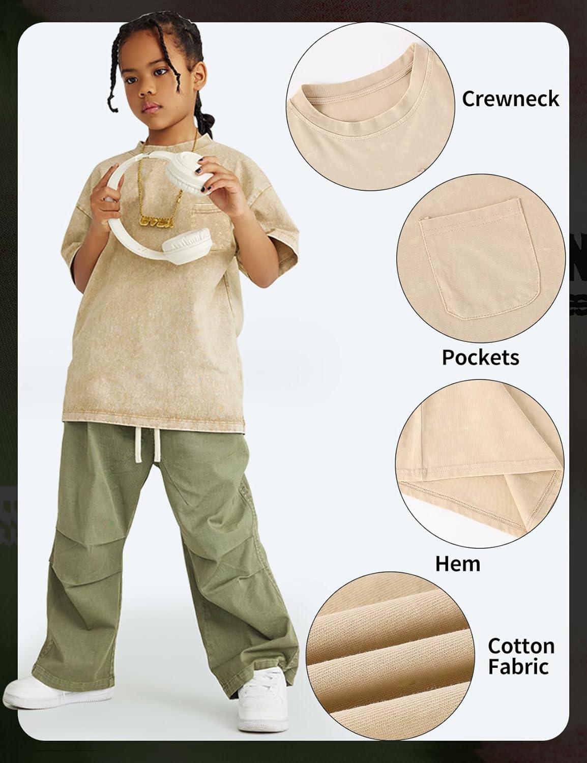 image:imageArssm 3 Pack Boys Tshirts Kids Oversized T Shirts Cotton Acid Wash Crewneck Summer Basic TeesApricot