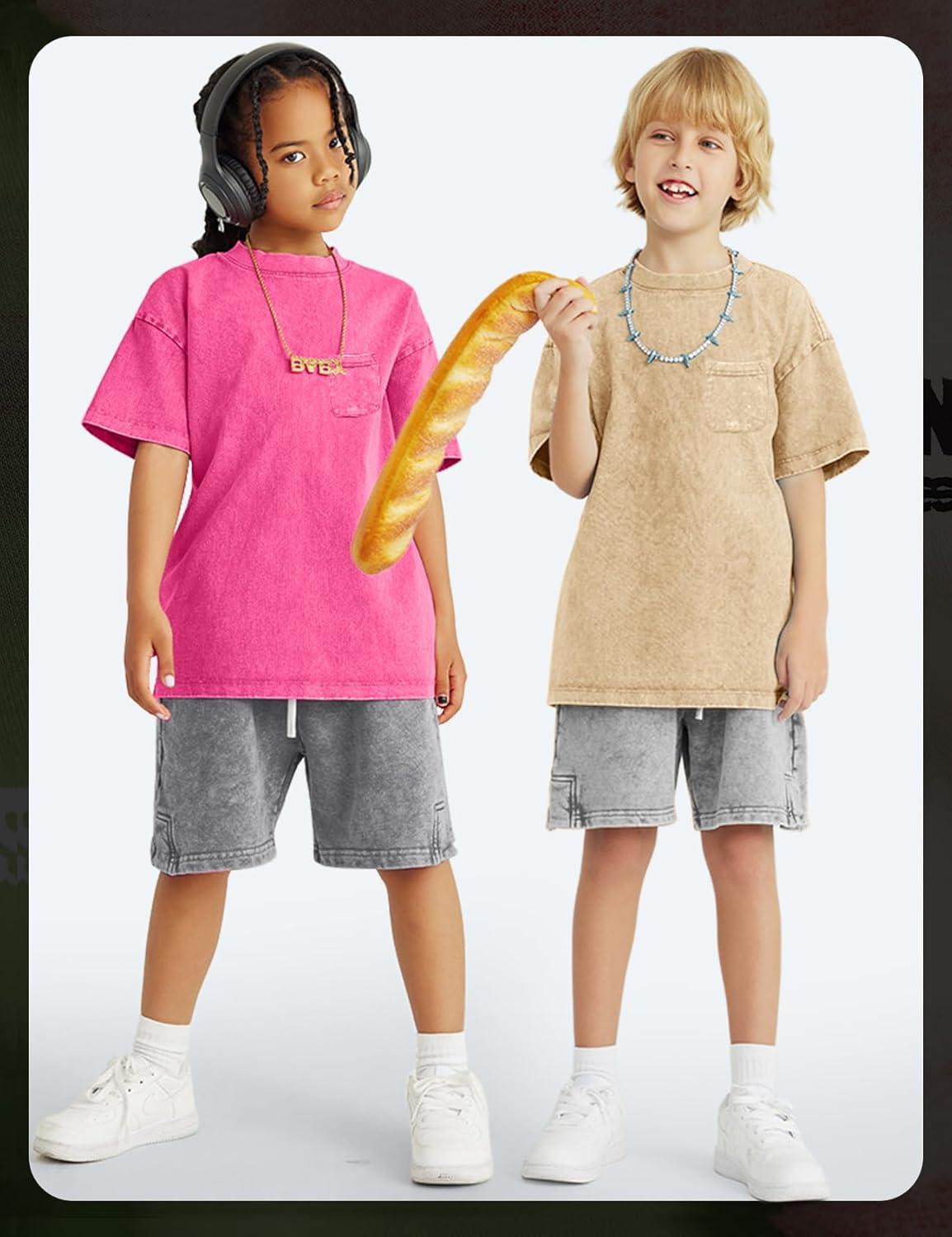 image:imageArssm 3 Pack Boys Tshirts Kids Oversized T Shirts Cotton Acid Wash Crewneck Summer Basic TeesApricotpinkblue