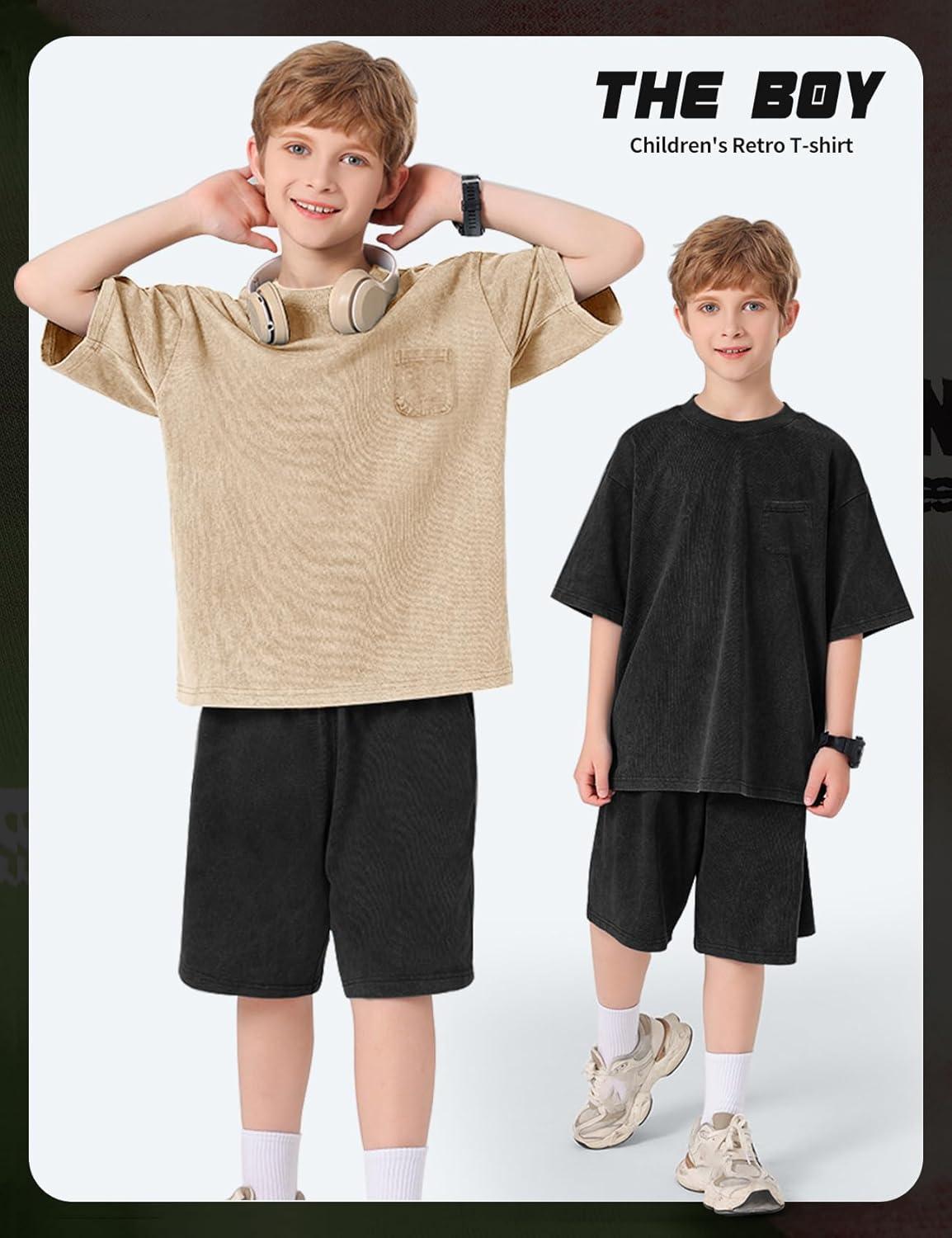 image:imageArssm 3 Pack Boys Tshirts Kids Oversized T Shirts Cotton Acid Wash Crewneck Summer Basic TeesBlackarmyapricot