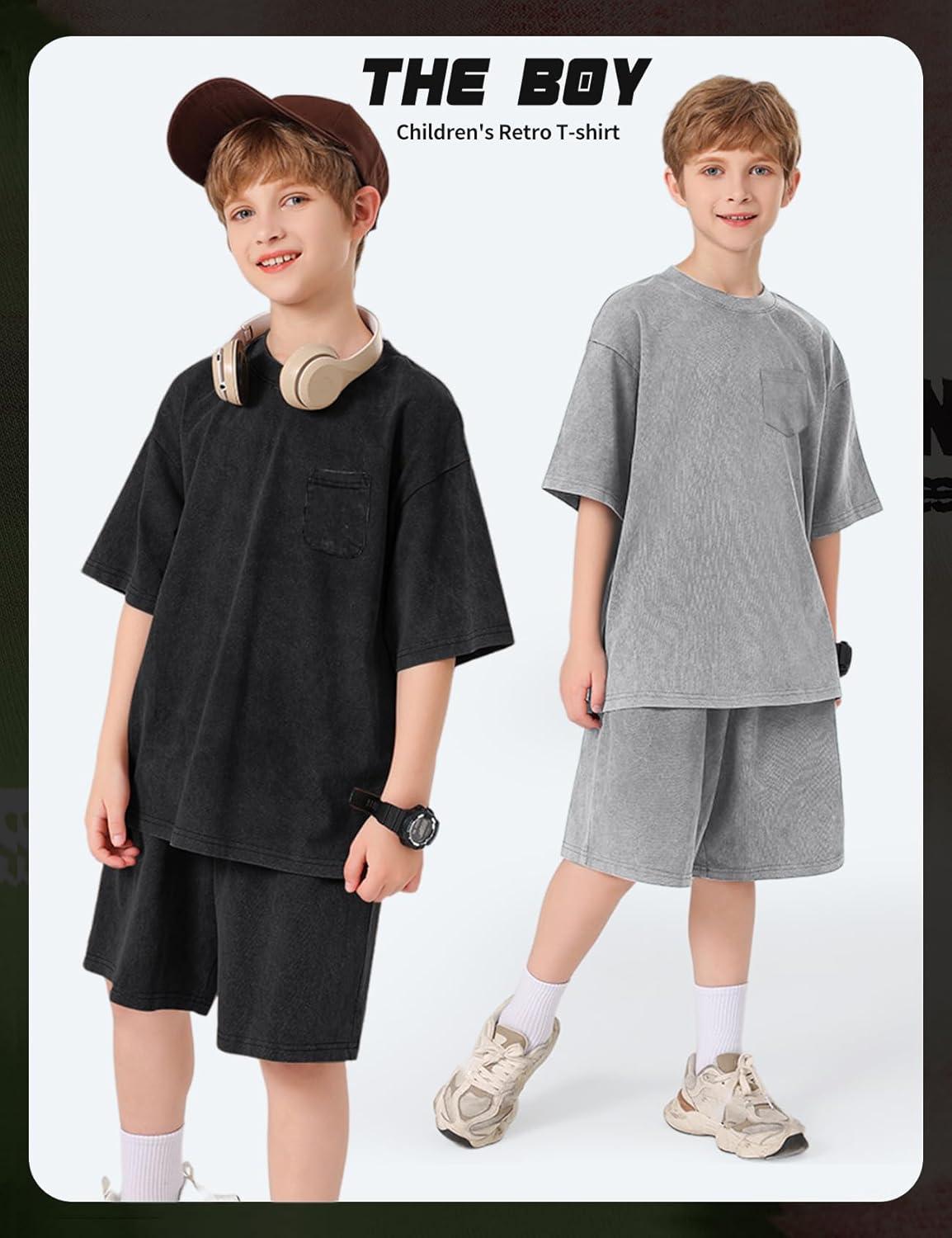 image:imageArssm 3 Pack Boys Tshirts Kids Oversized T Shirts Cotton Acid Wash Crewneck Summer Basic TeesBlackgreyapricot