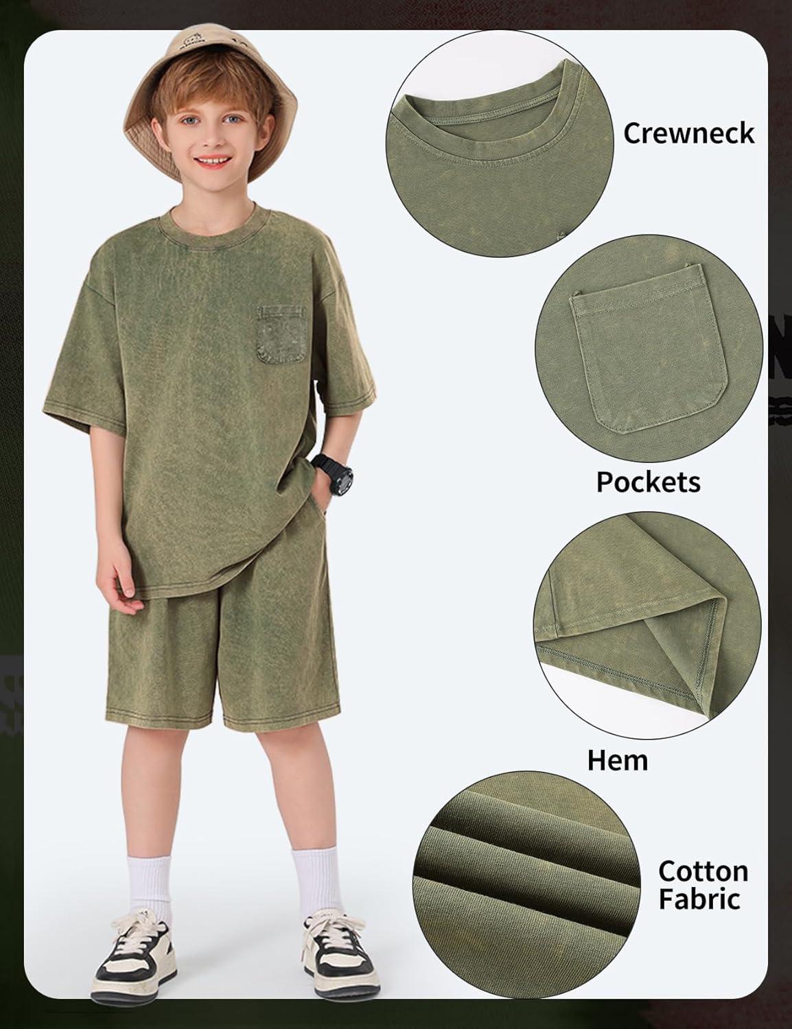 image:imageArssm 3 Pack Boys Tshirts Kids Oversized T Shirts Cotton Acid Wash Crewneck Summer Basic TeesBlackgreyarmy