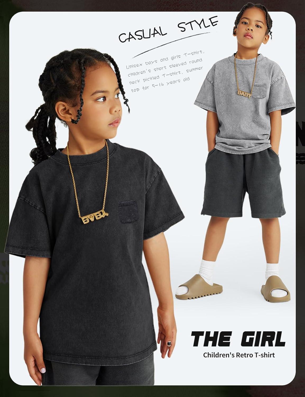 image:imageArssm 3 Pack Boys Tshirts Kids Oversized T Shirts Cotton Acid Wash Crewneck Summer Basic TeesBlackgreypink