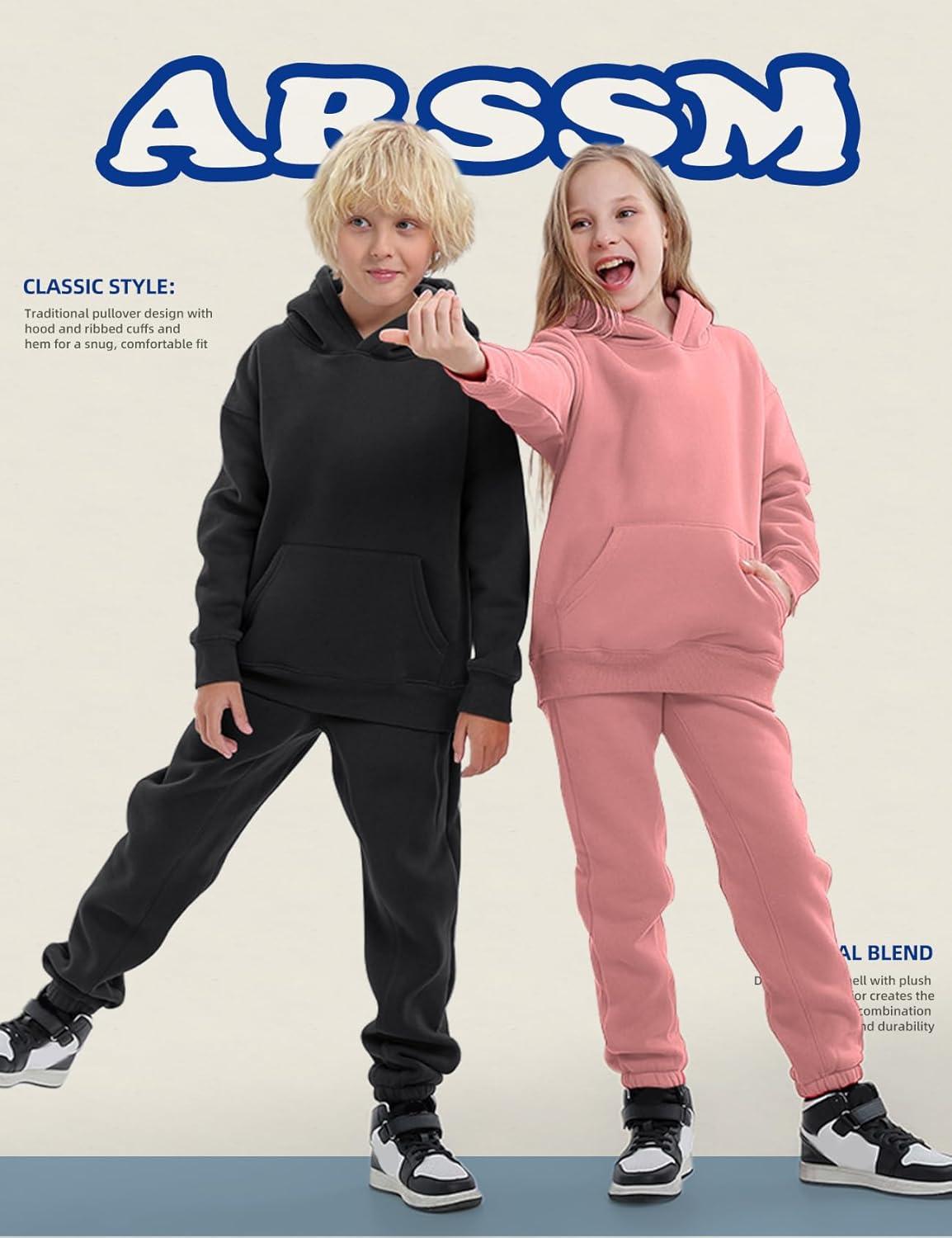 image:imageArssm Girls Boys Sweatsuits Fleece 2 Piece Outfits Pants Set Hoodie and Sweatpant Set Kids Athletic Fleece TracksuitsBlack