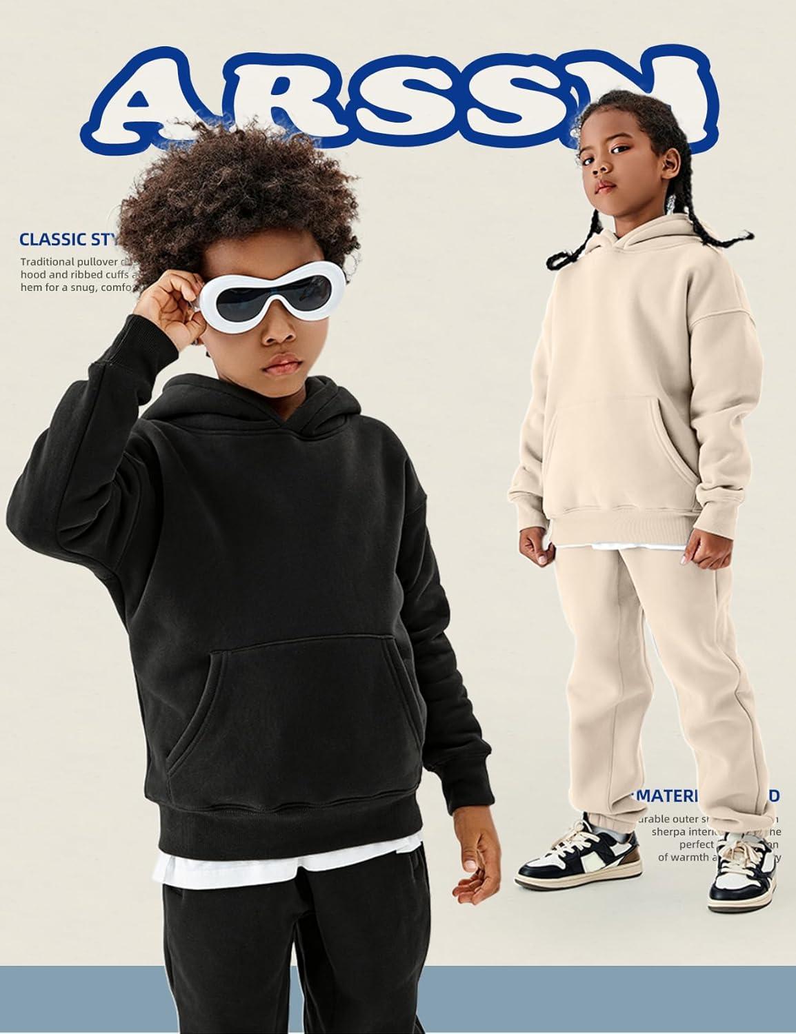 image:imageArssm Girls Boys Sweatsuits Fleece 2 Piece Outfits Pants Set Hoodie and Sweatpant Set Kids Athletic Fleece TracksuitsBlack