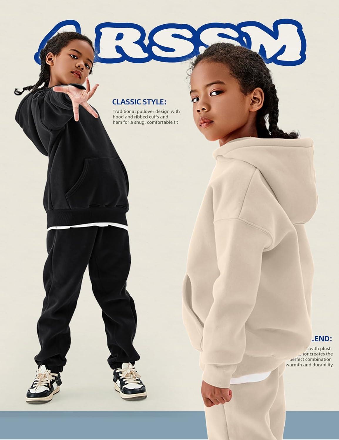 image:imageArssm Girls Boys Sweatsuits Fleece 2 Piece Outfits Pants Set Hoodie and Sweatpant Set Kids Athletic Fleece TracksuitsBlack