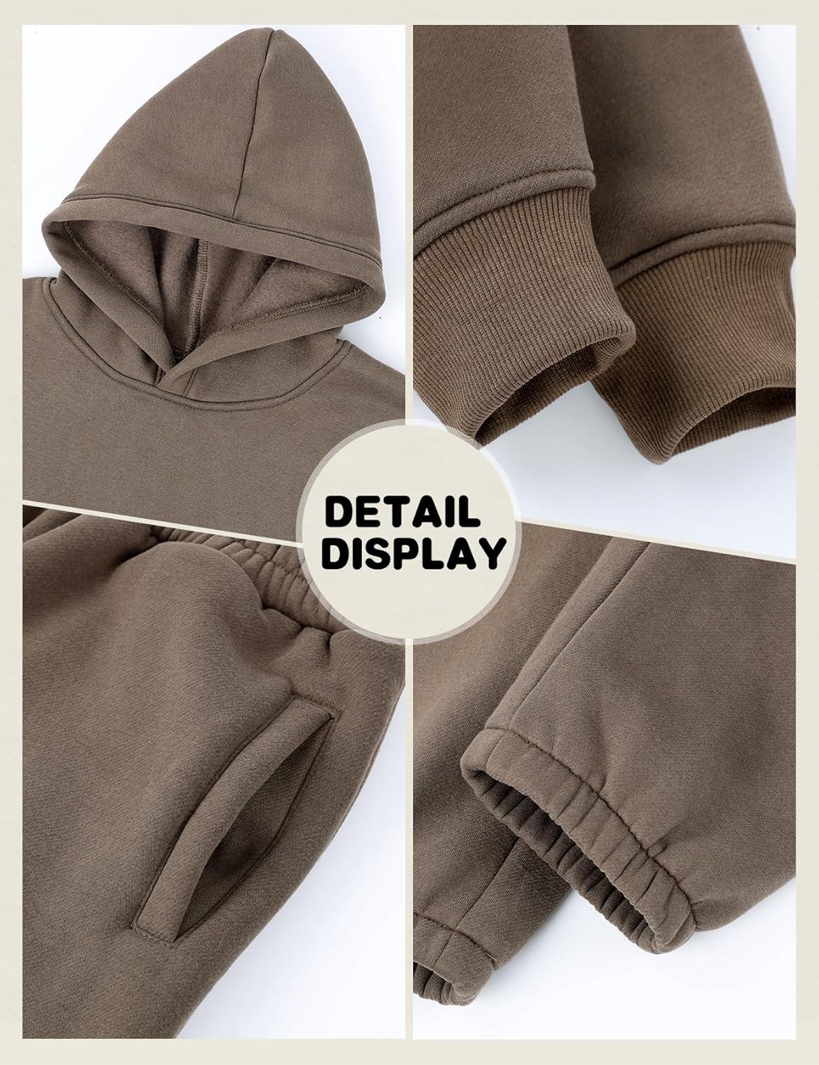 image:imageArssm Girls Boys Sweatsuits Fleece 2 Piece Outfits Pants Set Hoodie and Sweatpant Set Kids Athletic Fleece TracksuitsBrown