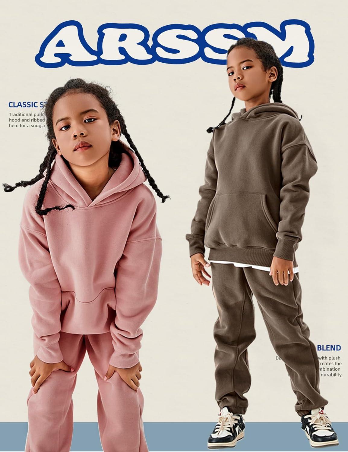 image:imageArssm Girls Boys Sweatsuits Fleece 2 Piece Outfits Pants Set Hoodie and Sweatpant Set Kids Athletic Fleece TracksuitsBrown