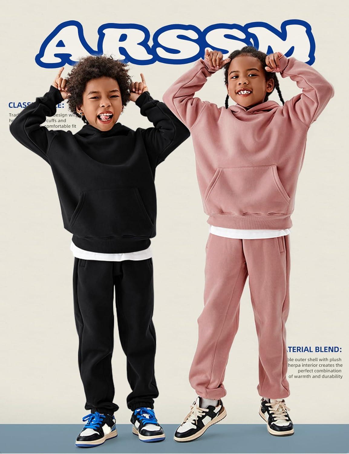 image:imageArssm Girls Boys Sweatsuits Fleece 2 Piece Outfits Pants Set Hoodie and Sweatpant Set Kids Athletic Fleece TracksuitsPink