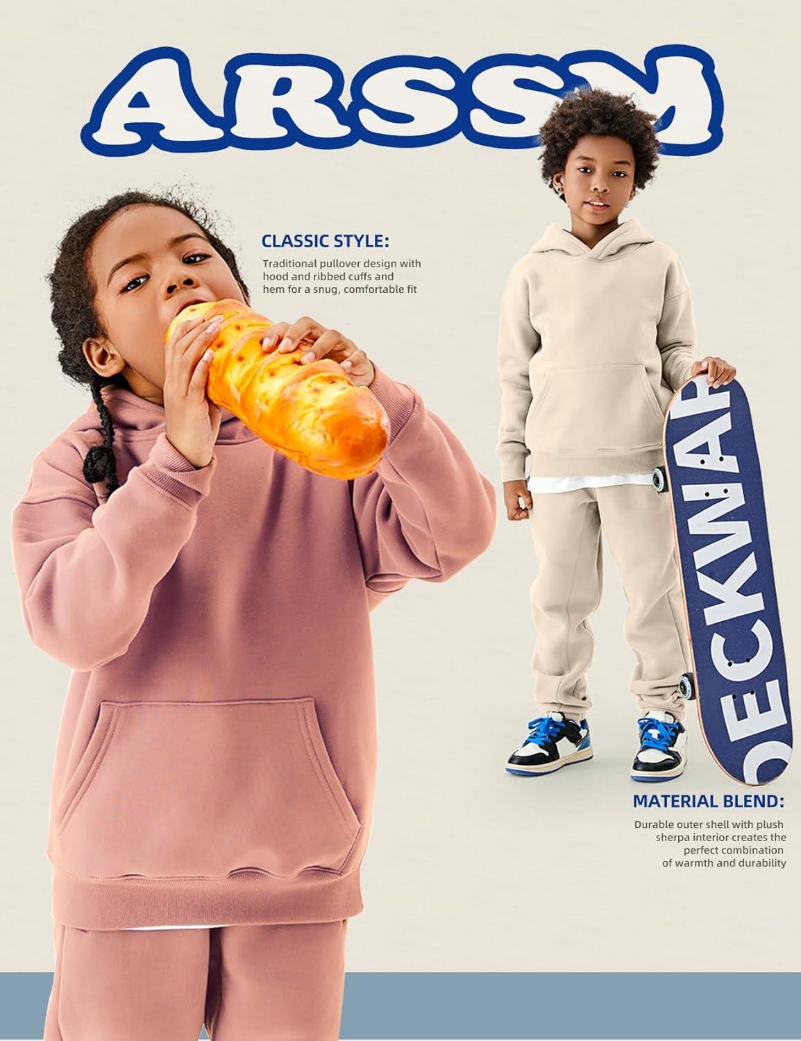 image:imageArssm Girls Boys Sweatsuits Fleece 2 Piece Outfits Pants Set Hoodie and Sweatpant Set Kids Athletic Fleece TracksuitsPink