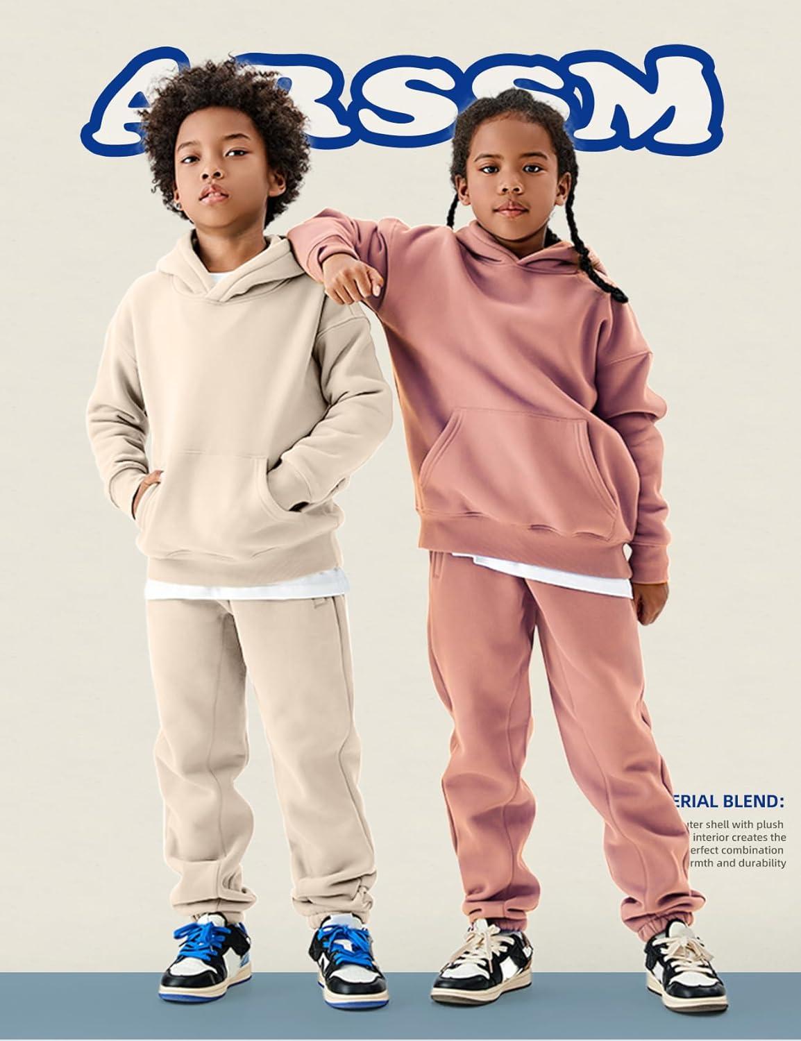 image:imageArssm Girls Boys Sweatsuits Fleece 2 Piece Outfits Pants Set Hoodie and Sweatpant Set Kids Athletic Fleece TracksuitsPink