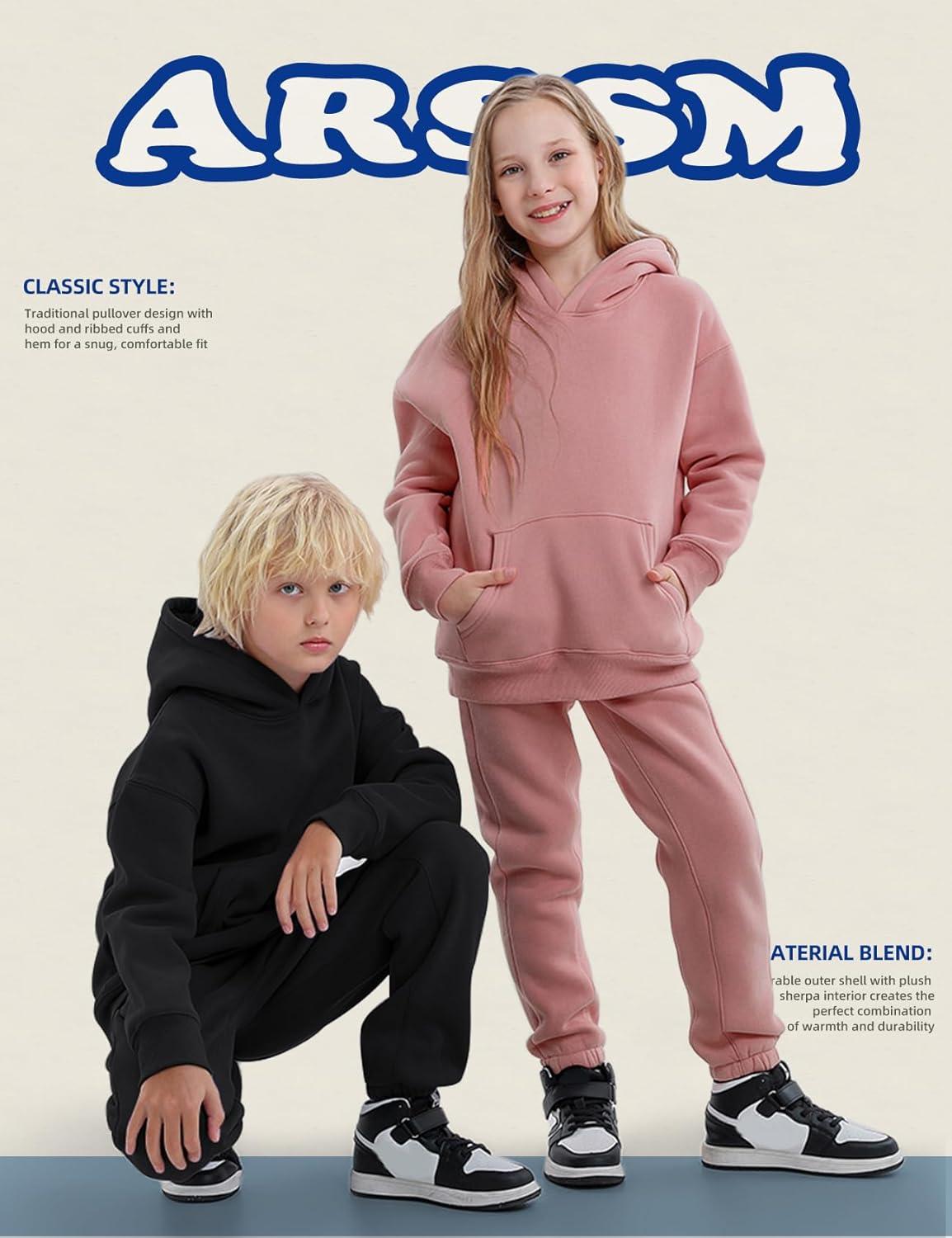 image:imageArssm Girls Boys Sweatsuits Fleece 2 Piece Outfits Pants Set Hoodie and Sweatpant Set Kids Athletic Fleece TracksuitsPink