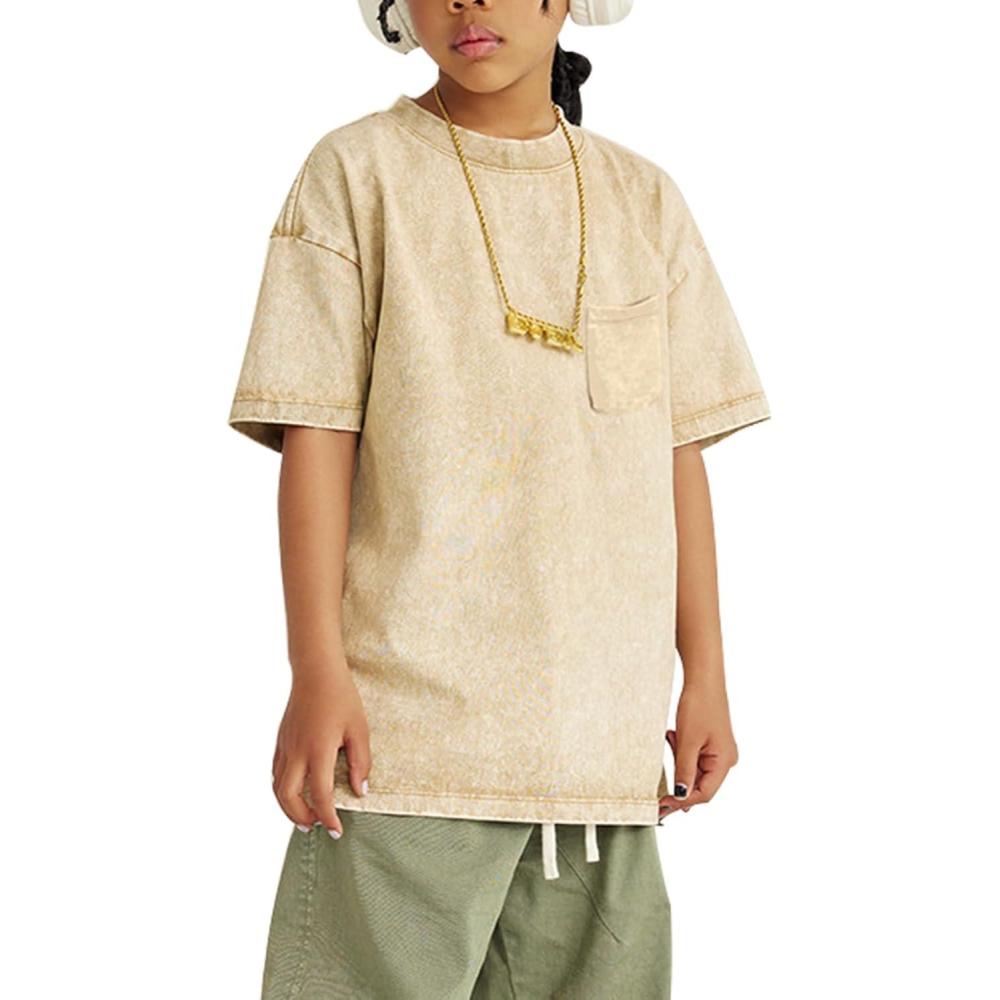 image:imageArssm 3 Pack Boys Tshirts Kids Oversized T Shirts Cotton Acid Wash Crewneck Summer Basic TeesApricot
