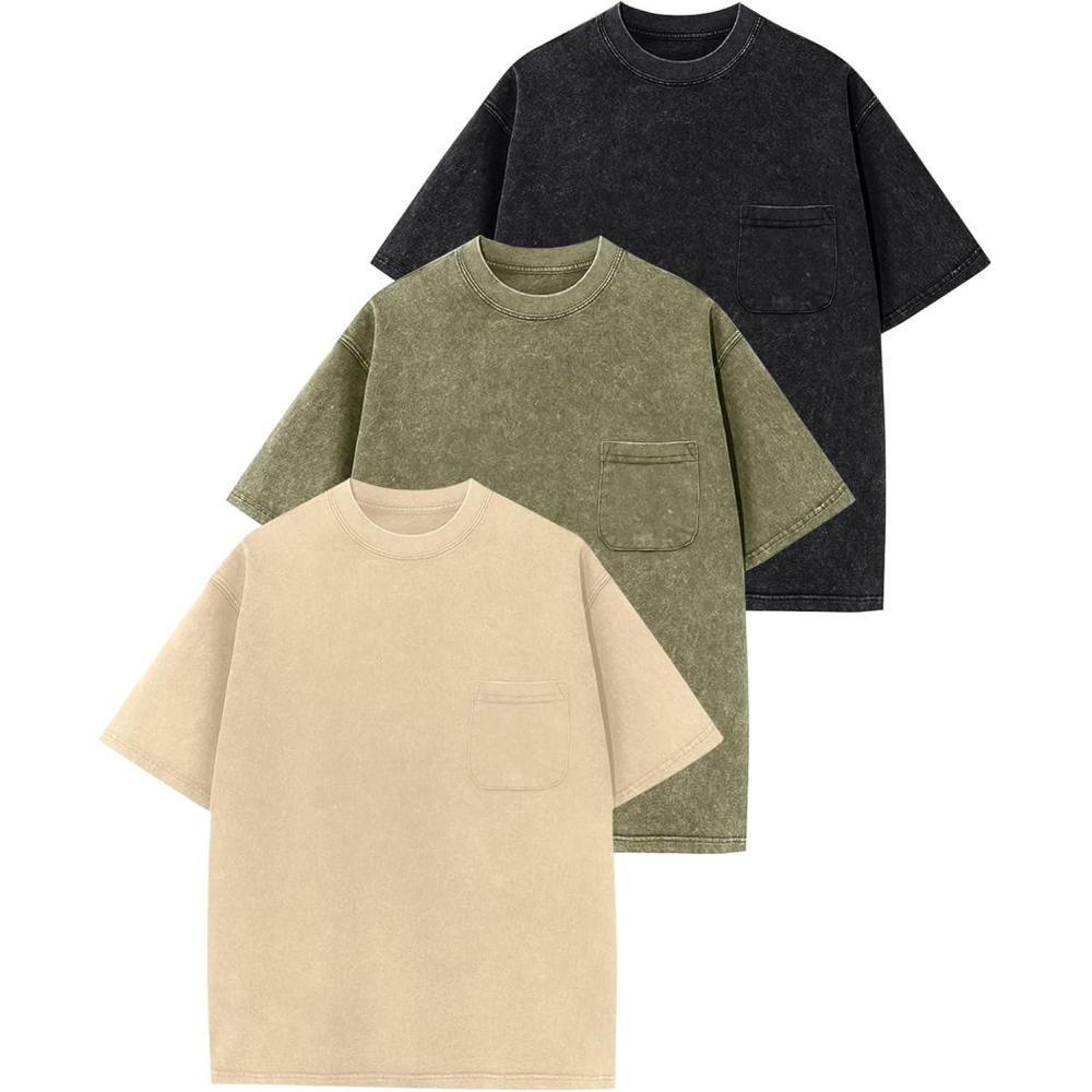 image:imageArssm 3 Pack Boys Tshirts Kids Oversized T Shirts Cotton Acid Wash Crewneck Summer Basic TeesBlackarmyapricot