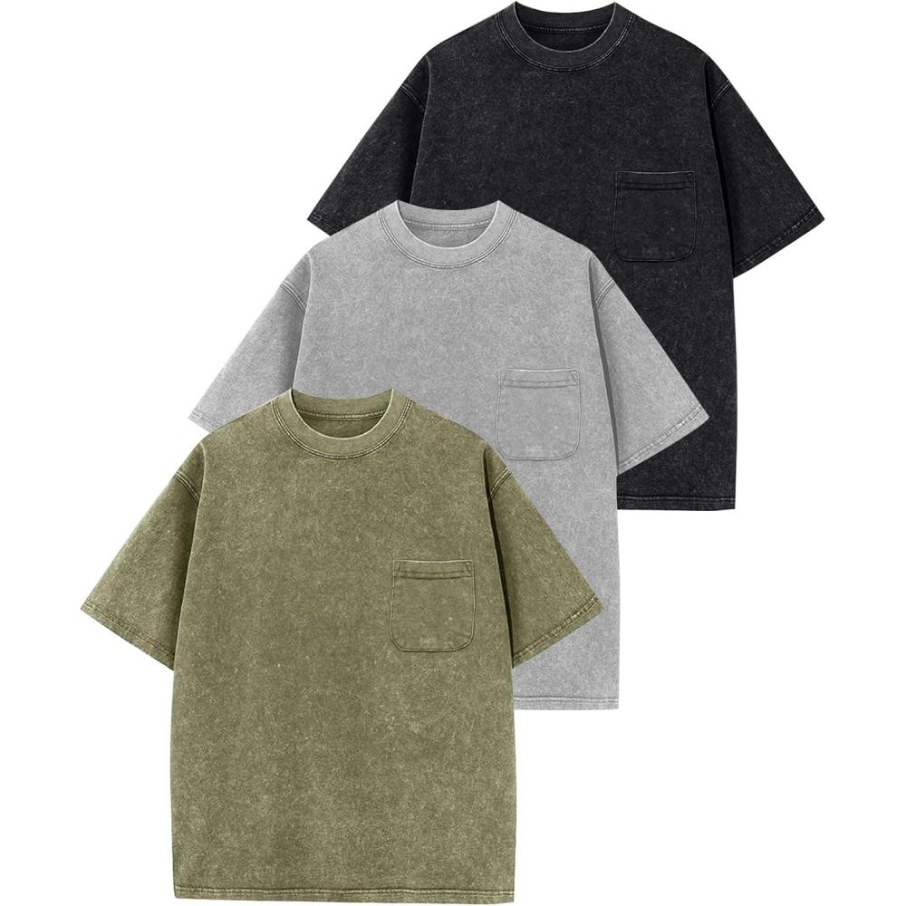 image:imageArssm 3 Pack Boys Tshirts Kids Oversized T Shirts Cotton Acid Wash Crewneck Summer Basic TeesBlackgreyarmy