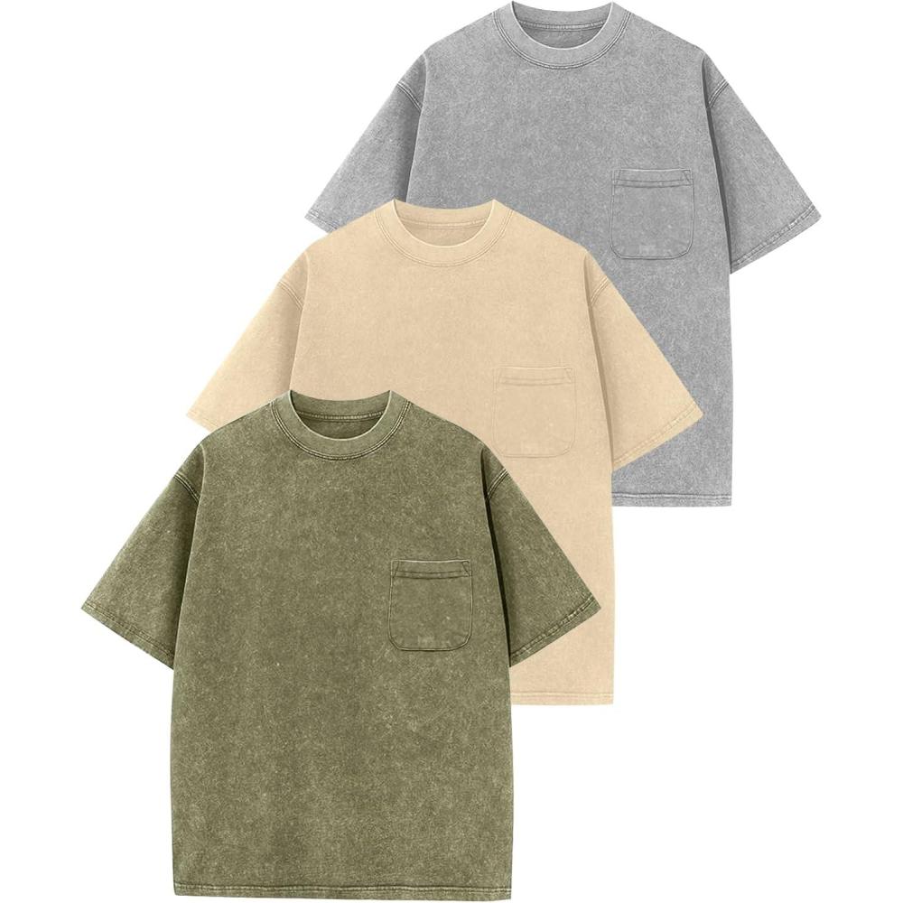 image:imageArssm 3 Pack Boys Tshirts Kids Oversized T Shirts Cotton Acid Wash Crewneck Summer Basic TeesGreyarmyapricot