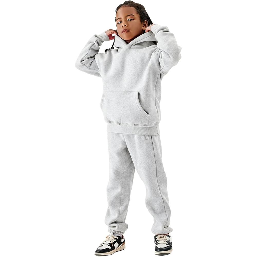 image:imageArssm Girls Boys Sweatsuits Fleece 2 Piece Outfits Pants Set Hoodie and Sweatpant Set Kids Athletic Fleece TracksuitsGrey