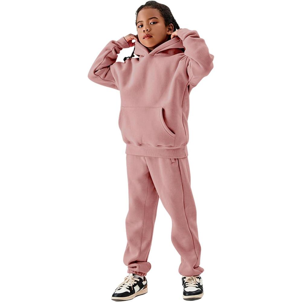 image:imageArssm Girls Boys Sweatsuits Fleece 2 Piece Outfits Pants Set Hoodie and Sweatpant Set Kids Athletic Fleece TracksuitsPink