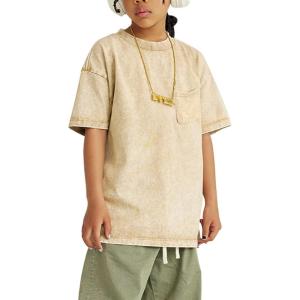 Arssm 3 Pack Boys Tshirts Kids Oversized T Shirts Cotton Acid Wash Crewneck Summer Basic Tees(Apricot)