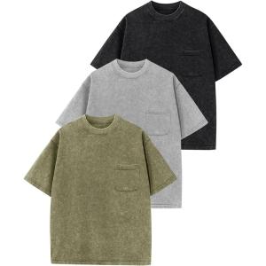 Arssm 3 Pack Boys Tshirts Kids Oversized T Shirts Cotton Acid Wash Crewneck Summer Basic Tees(Black+grey+army)