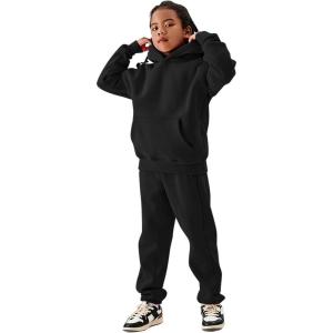 Arssm Girls Boys Sweatsuits Fleece 2 Piece Outfits Pants Set Hoodie and Sweatpant Set Kids Athletic Fleece Tracksuits(Black)