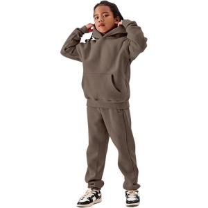 Arssm Girls Boys Sweatsuits Fleece 2 Piece Outfits Pants Set Hoodie and Sweatpant Set Kids Athletic Fleece Tracksuits(Brown)
